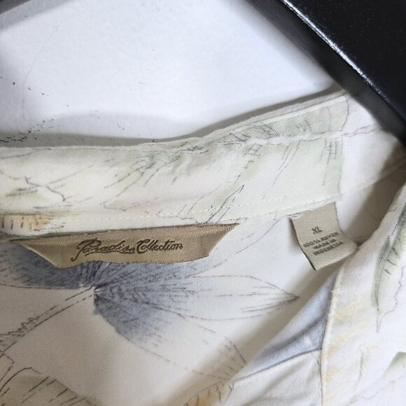 Paradise Collection Oatmeal White Palm Coconut Trees Hawaiian Button Up Shirt - Picture 5 of 6